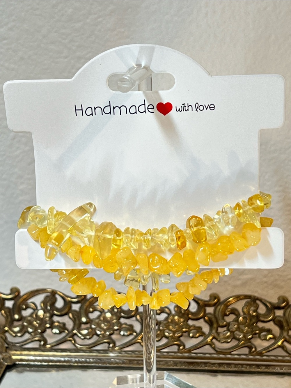 Set (2) Lemon Yellow Citrine Beaded Chip Stretch Bracelet